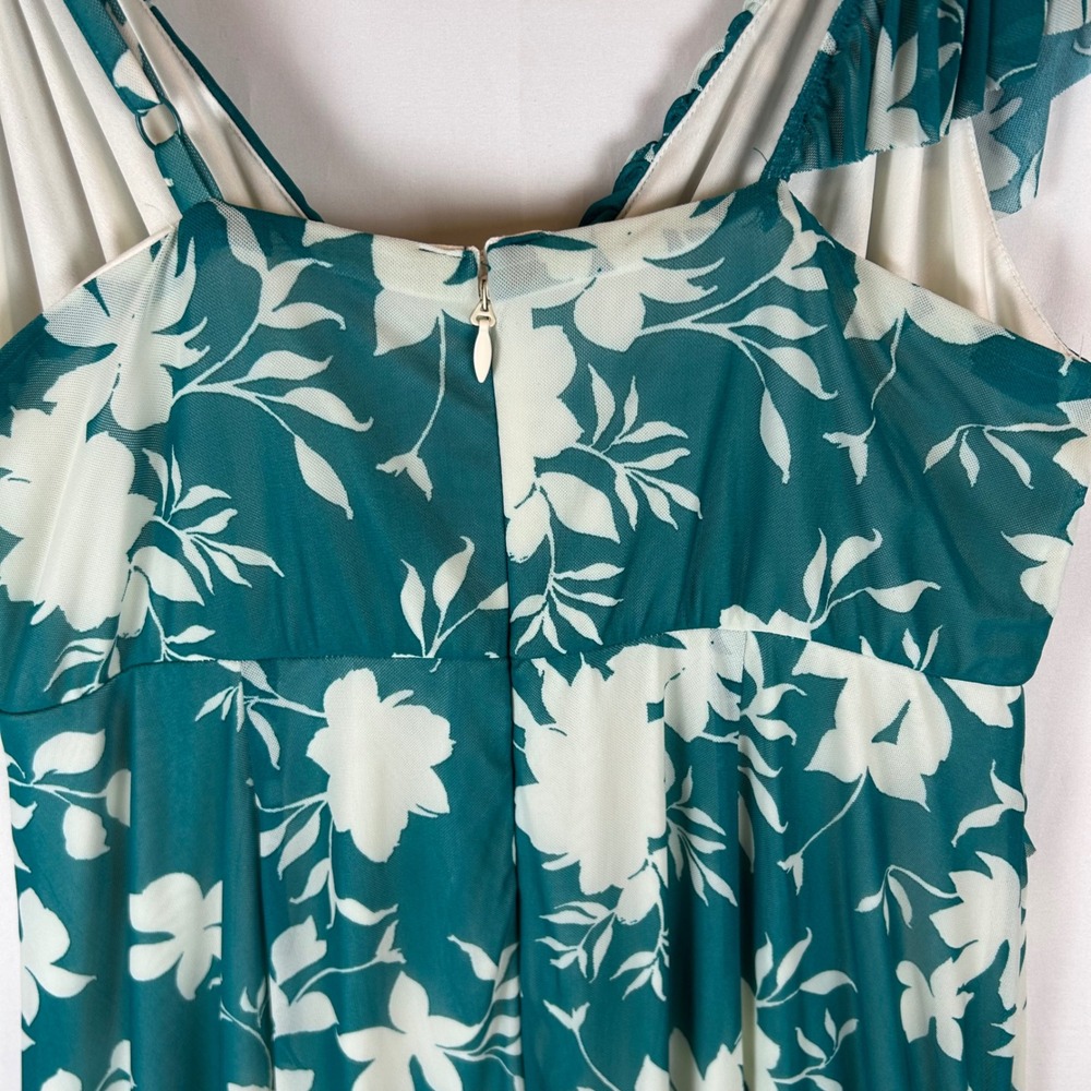 NEW Torrid Teal Shadow Floral Mesh Asymmetrical Ruffle Skater Midi Dress 2X - Picture 12 of 13